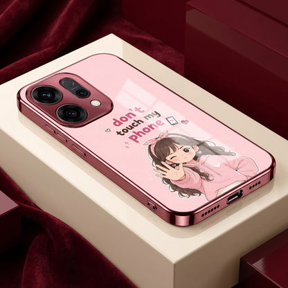Oppo Reno 14 5G Luxury Anime Girl Pink Electroplated Glass Phone Back Case