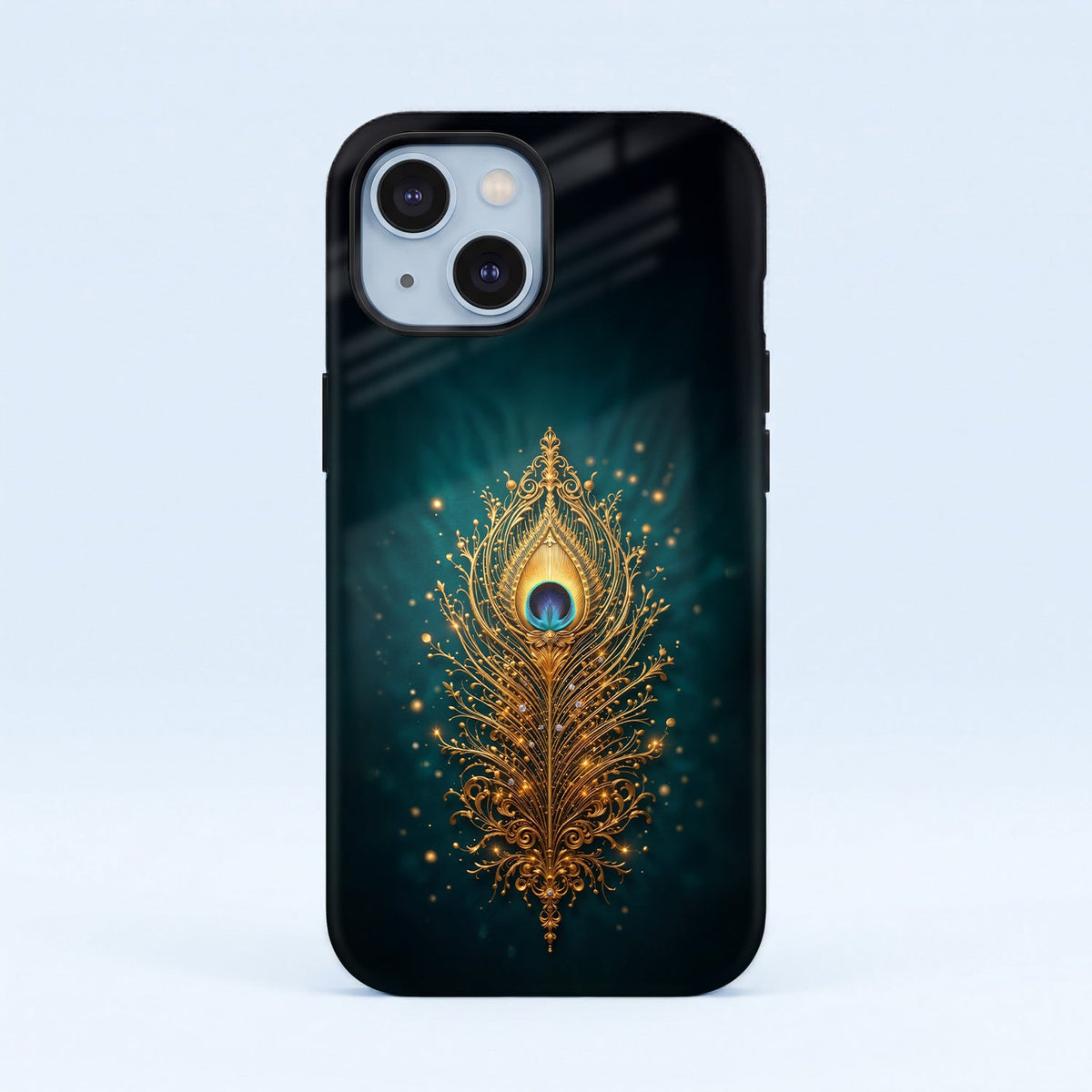 iPhone 15 5G Golden Peacock Feather Protective Cases
