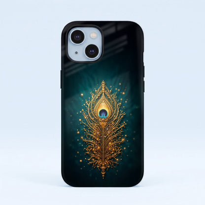 iPhone 15 5G Golden Peacock Feather Protective Cases