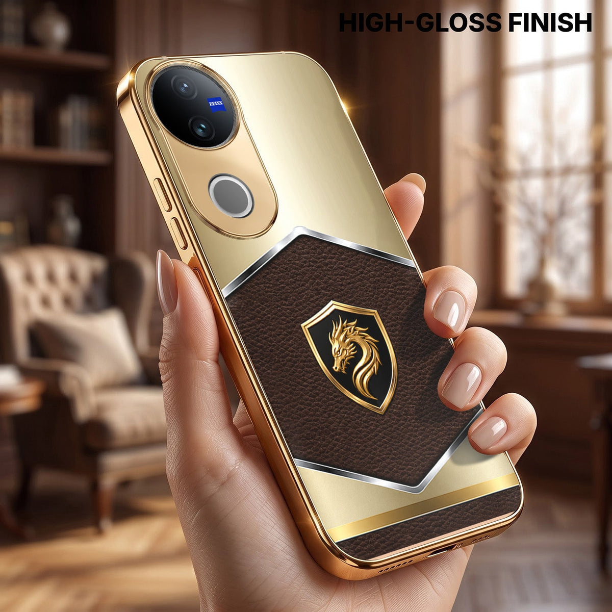 Vivo V50 5G Dragon Crest Gold Electroplated Glass Phone Back Case
