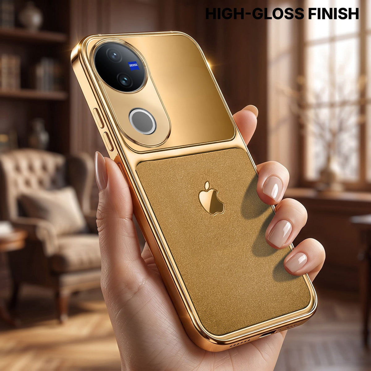 Vivo V50 5G Royal Touch Apple Gold Electroplated Glass Phone Back Case