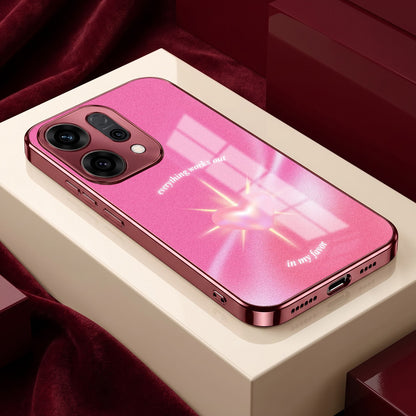 Oppo Reno 14 5G Luxury Glowing Heart Pink Electroplated Glass Phone Back Case
