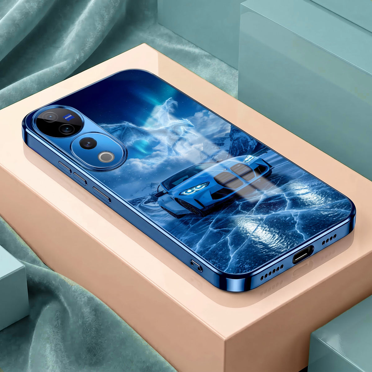 Vivo V40 Pro 5G Ice Dragon GT Blue Electroplated Glass Phone Back Case