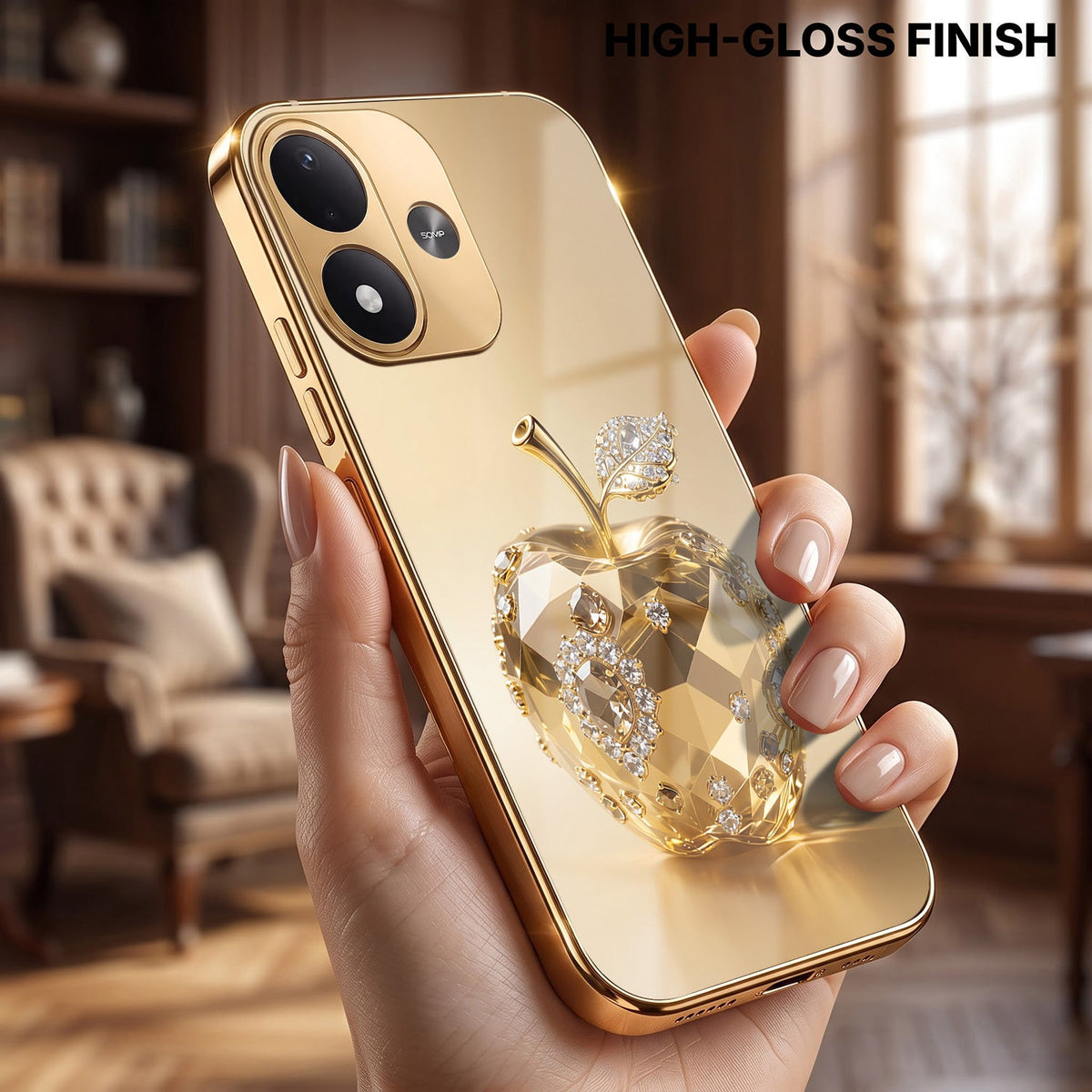 Redmi Note 17 5G Golden Apple Gold Electroplated Glass Phone Back Case