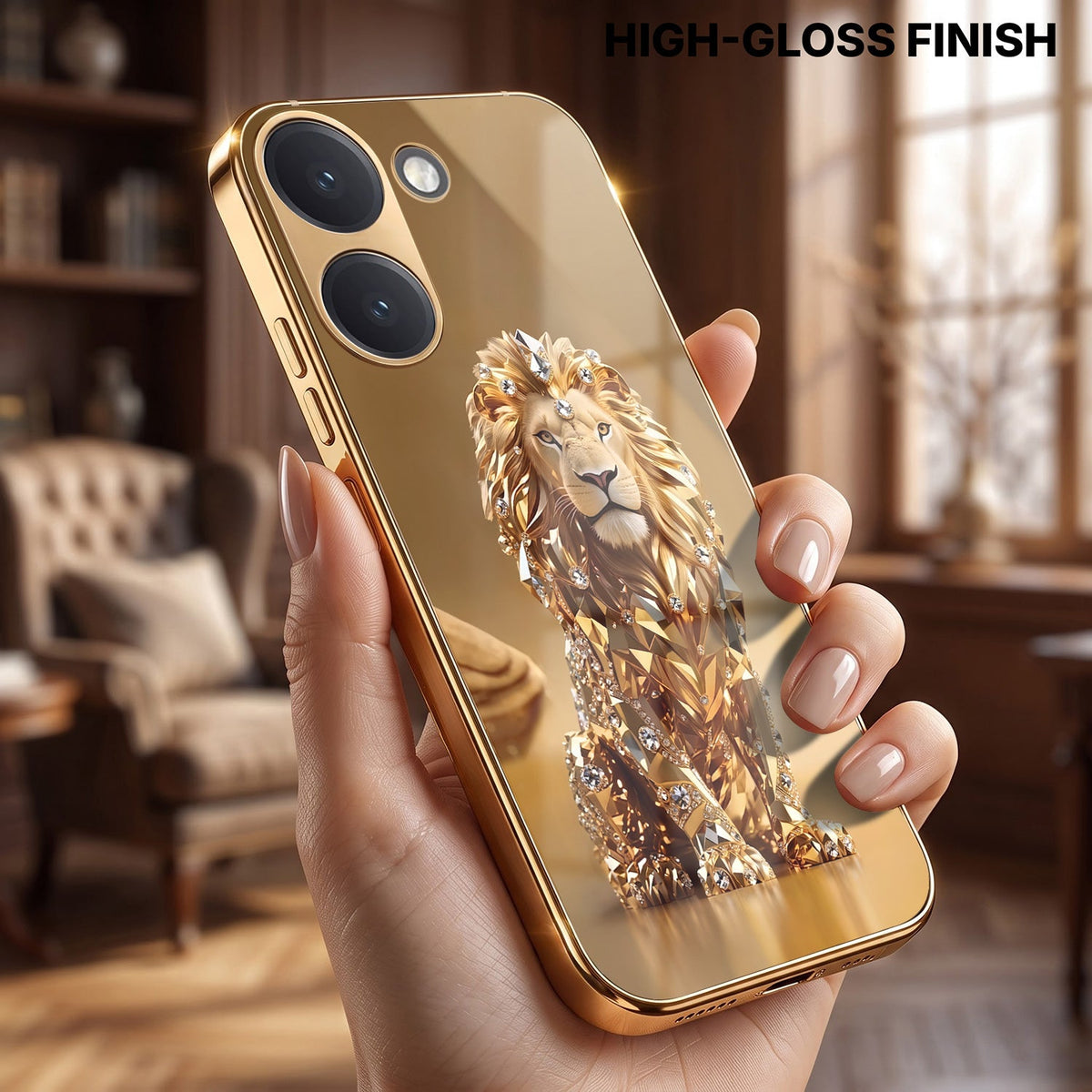 Poco X8 Pro 5G Luxury Lion Gold Electroplated Glass Phone Back Case