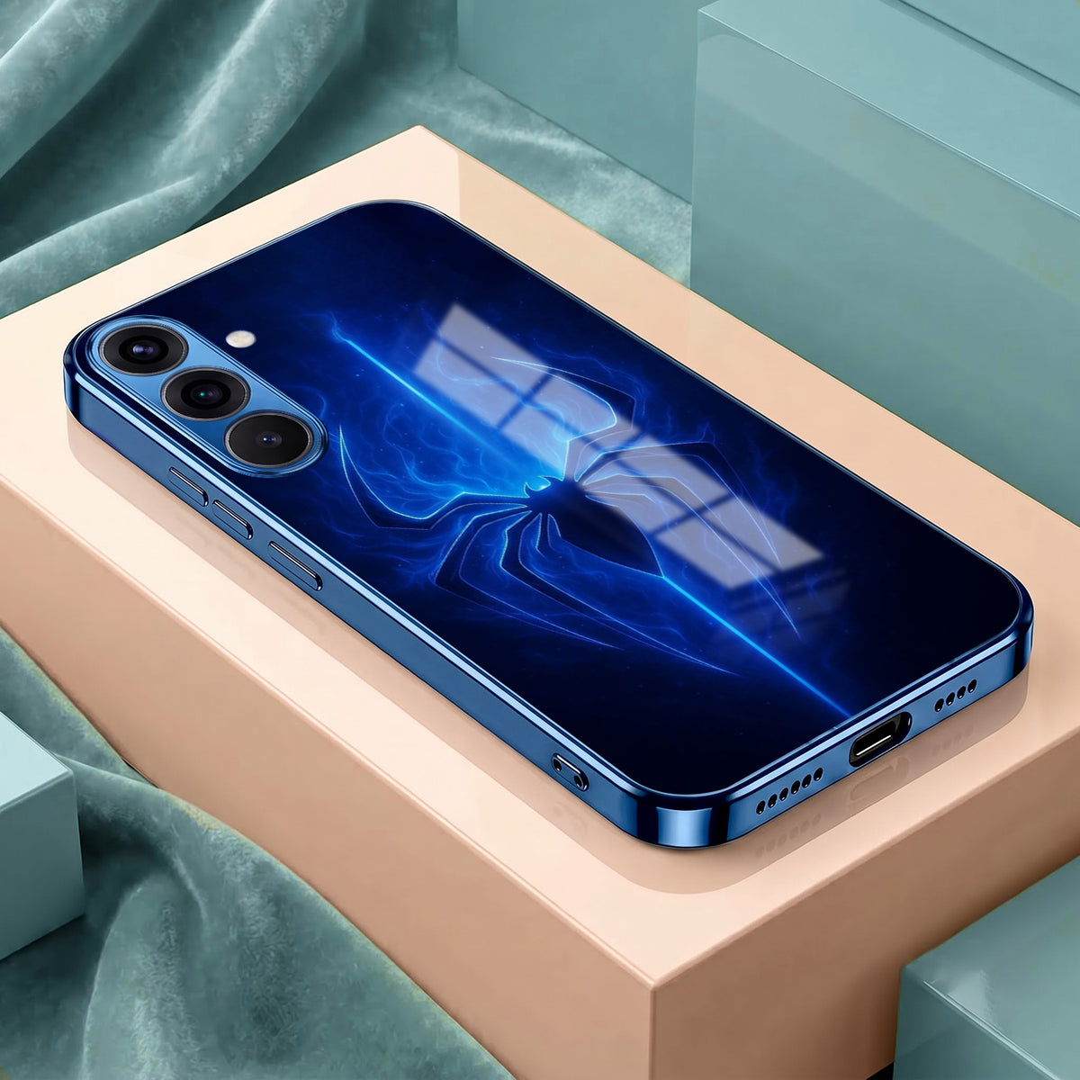 Samsung Galaxy A56 5G Neon Spider Blue Electroplated Glass Phone Back Case