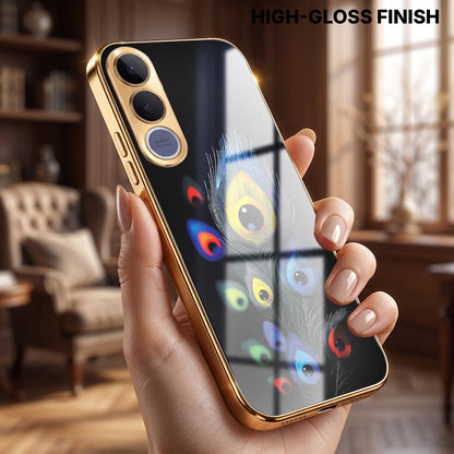 Vivo V70 FE 5G Premium Peacock Feather Gold Electroplated Glass Phone Back Case