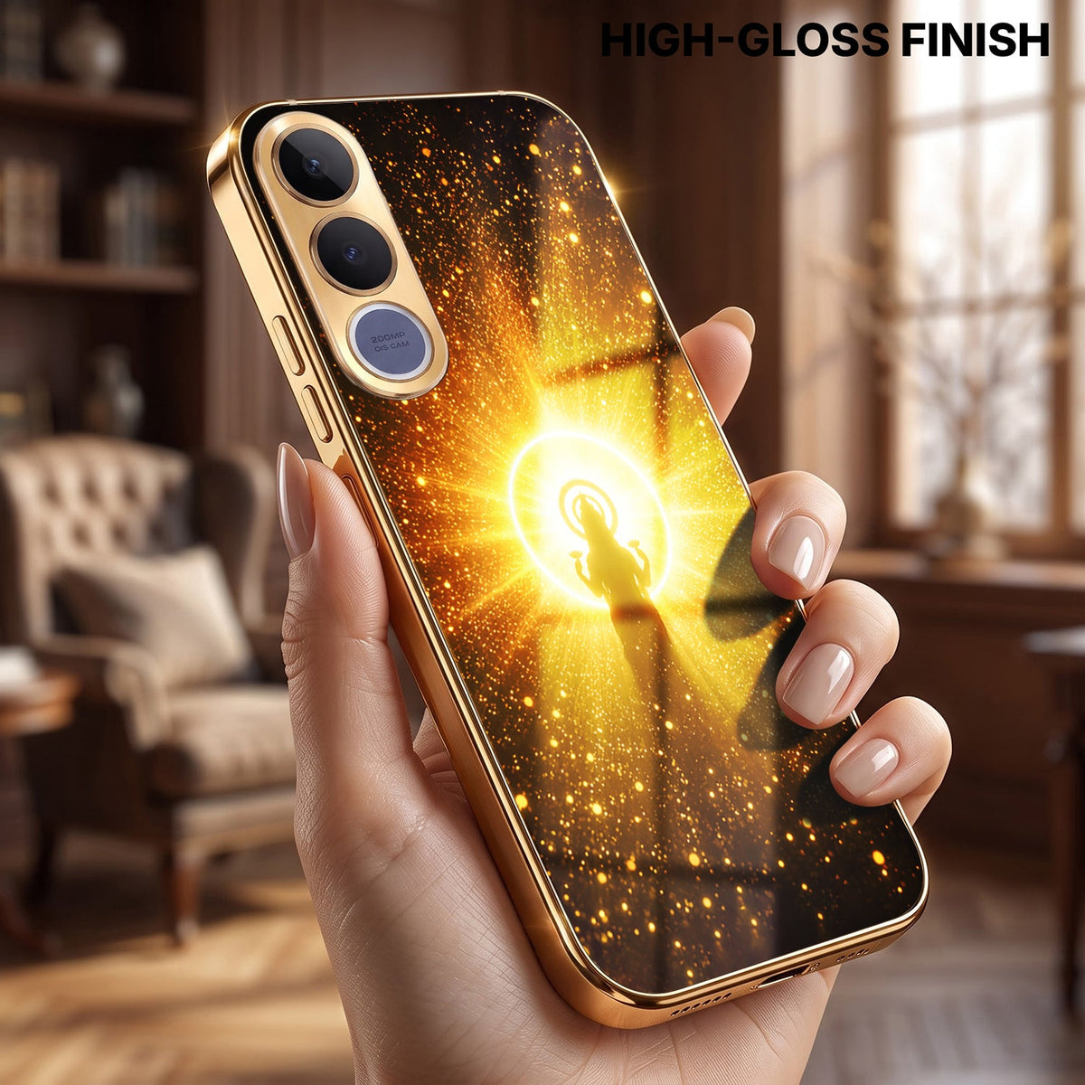 Vivo V70 FE 5G Lakshmi Sacred Gold Electroplated Glass Phone Back Case