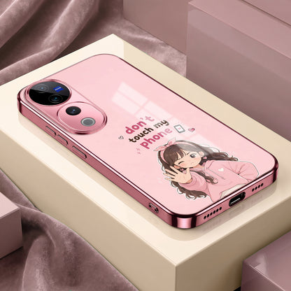 Vivo V40 Pro 5G Luxury Anime Girl Pink Electroplated Glass Phone Back Case