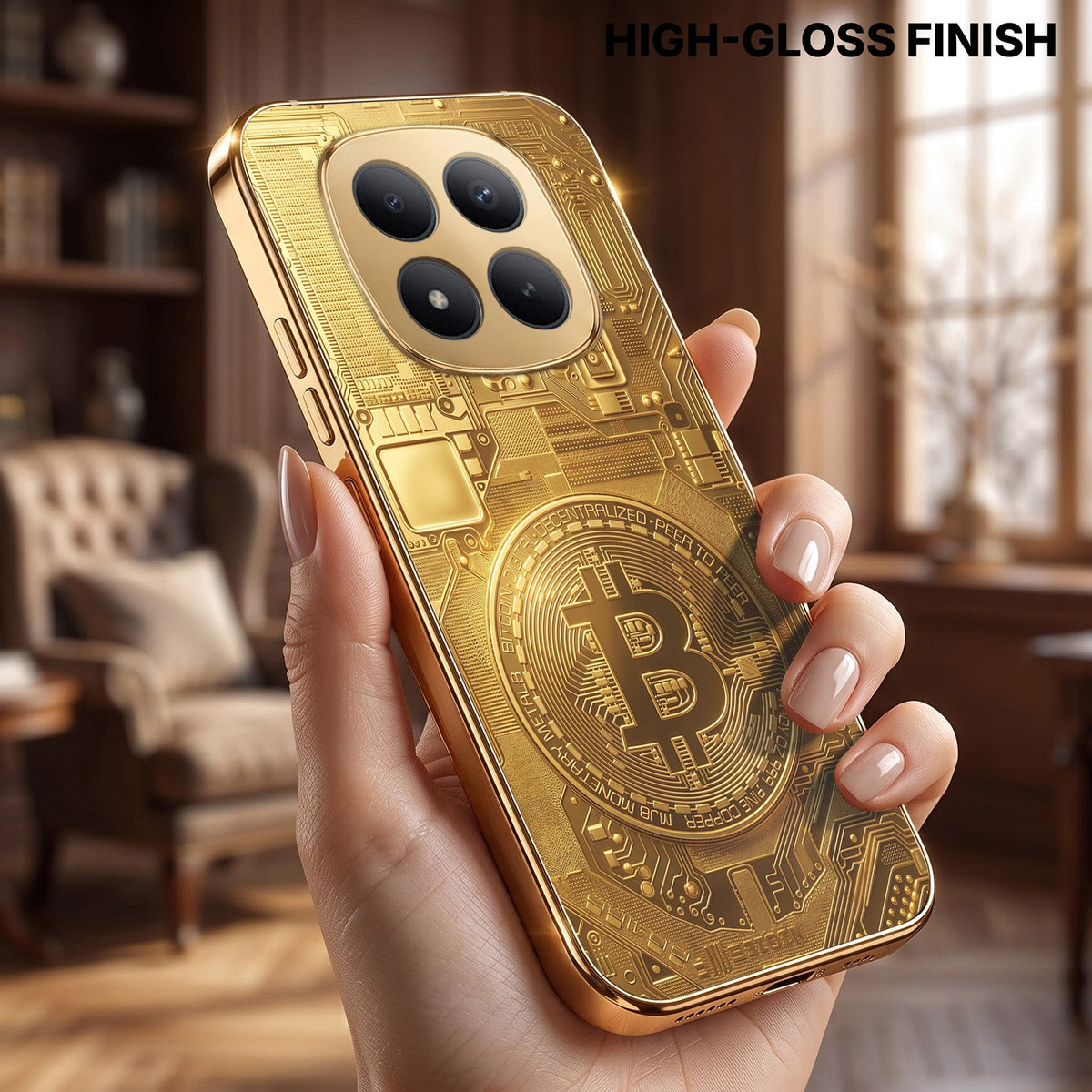 Redmi Note 15 Pro+ 5G Bitcoin Gold Electroplated Glass Phone Back Case