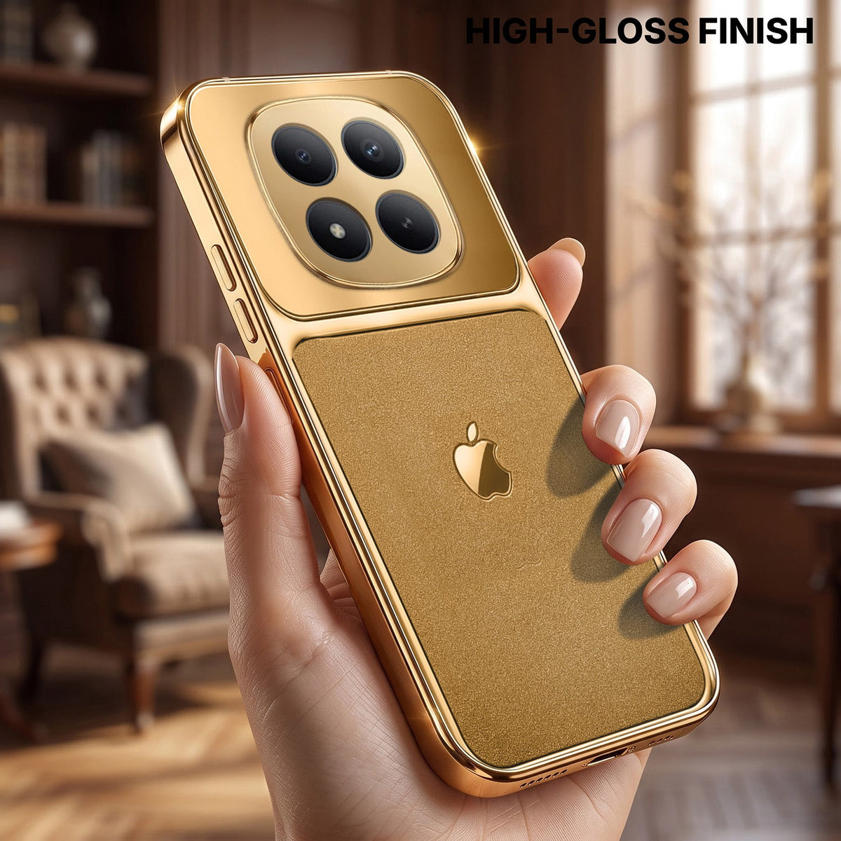 Redmi Note 15 Pro+ 5G Royal Touch Apple Gold Electroplated Glass Phone Back Case