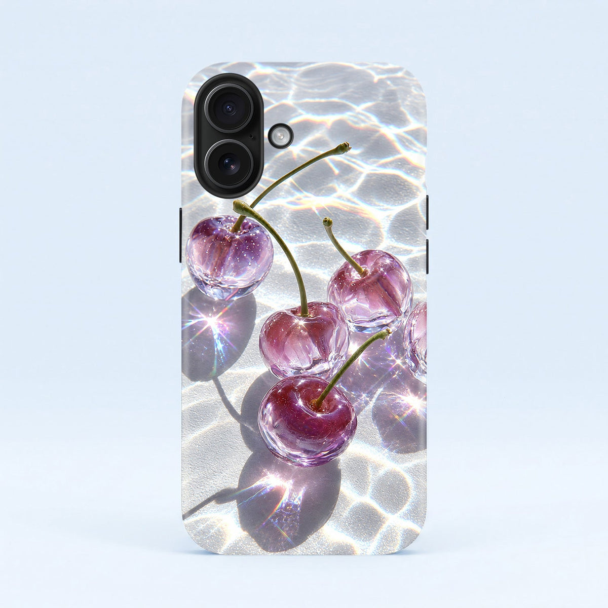 iPhone 16 5G Purple Transparent Cherry Protective Case