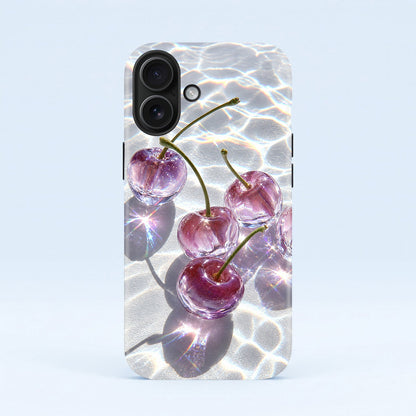 iPhone 16 5G Purple Transparent Cherry Protective Case