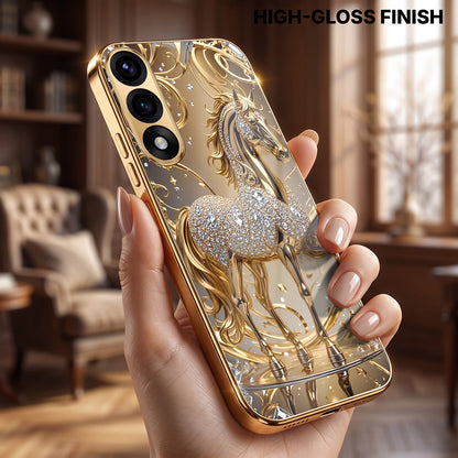OnePlus Nord 5 5G Luxury Horse Texture Gold Electroplated Glass Phone Back Case