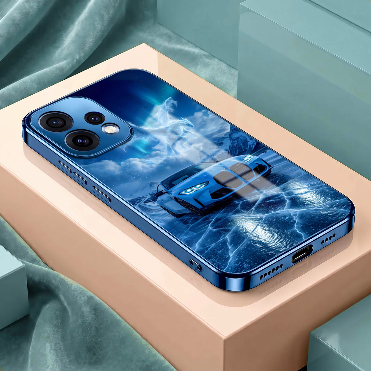 Oppo Reno 15 5G Ice Dragon GT Blue Electroplated Glass Phone Back Case