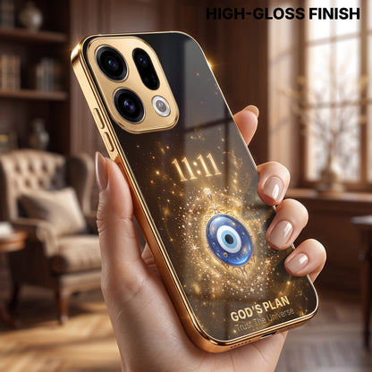 Oppo Find X9 5G God’s Plan Evil Eye Gold Electroplated Glass Phone Back Case