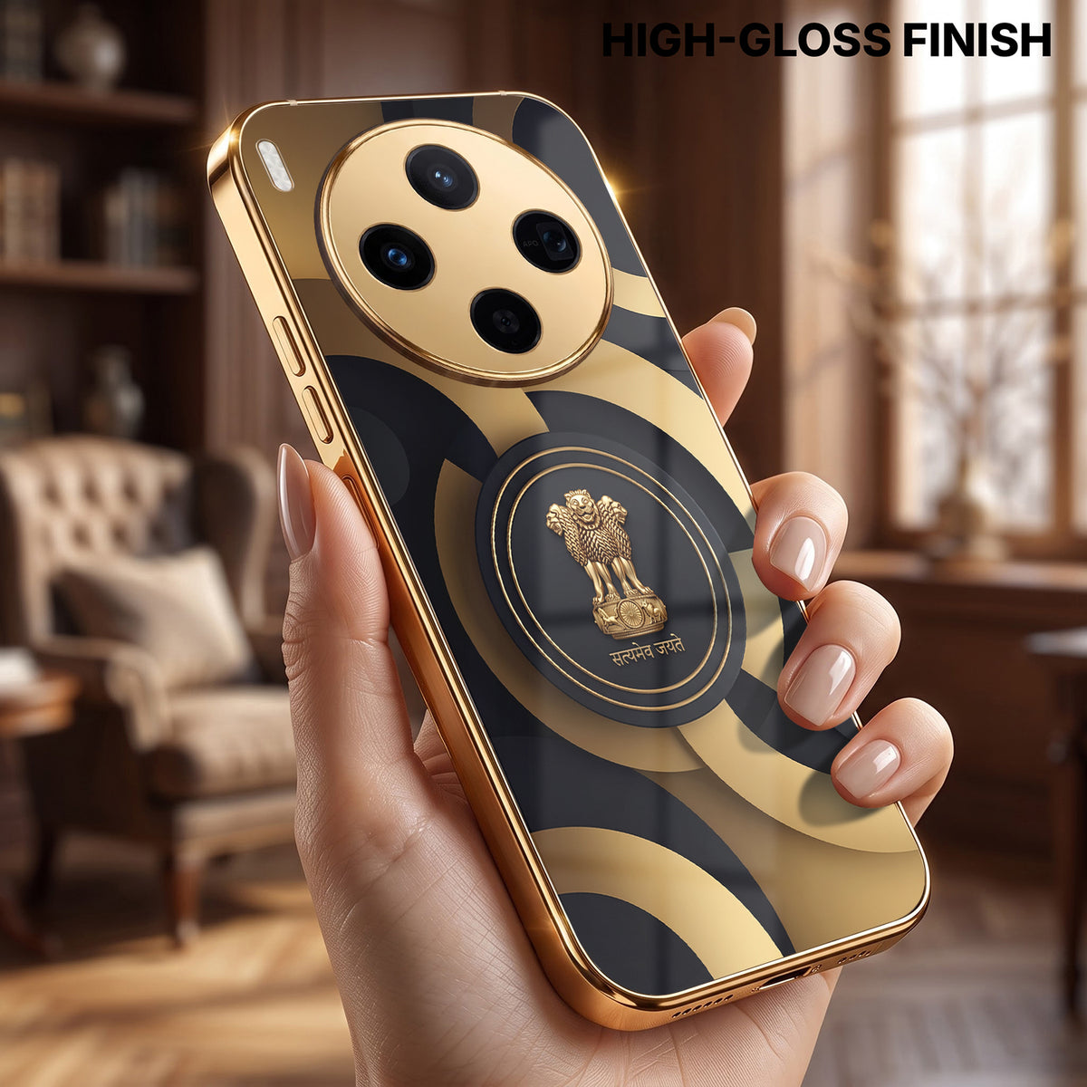 Vivo X300 5G Royal Emblem Gold Electroplated Glass Phone Back Case