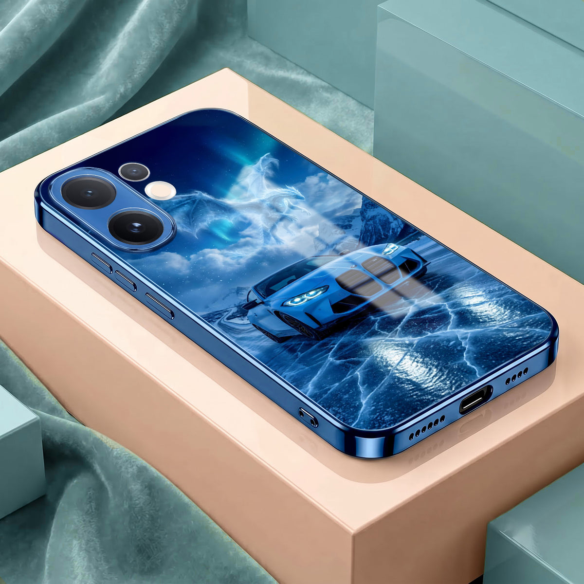 Vivo V60 5G Ice Dragon GT Blue Electroplated Glass Phone Back Case
