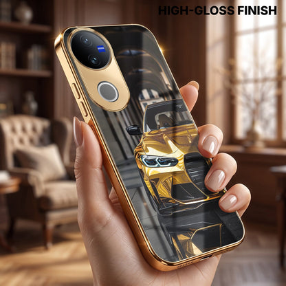 Vivo V50 5G Golden BMW Gold Electroplated Glass Phone Back Case