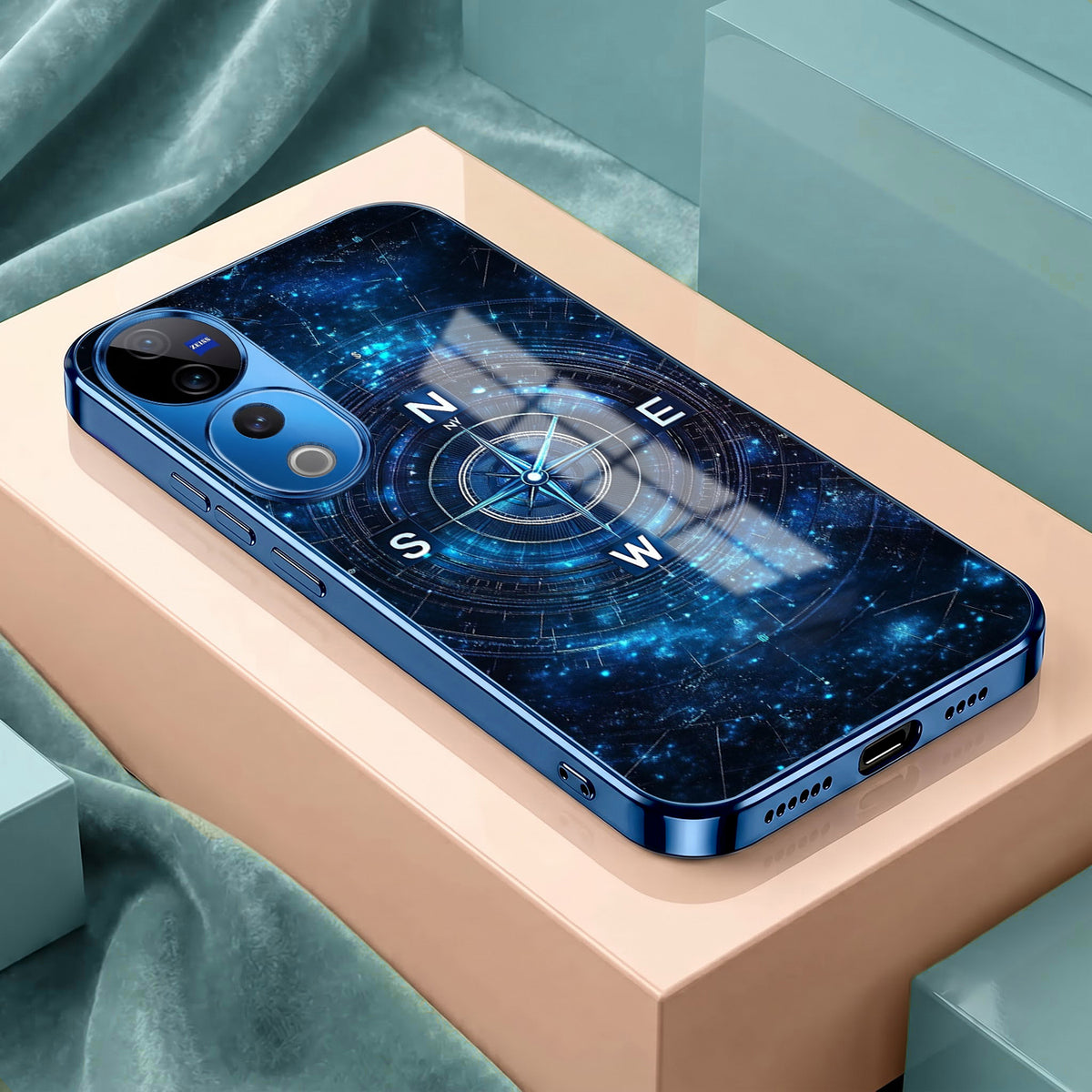 Vivo V40 Pro 5G Astral Compass Blue Electroplated Glass Phone Back Case