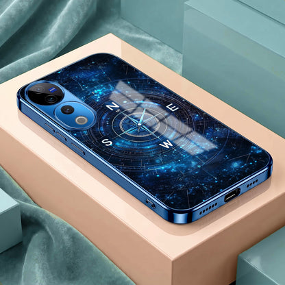 Vivo V40 Pro 5G Astral Compass Blue Electroplated Glass Phone Back Case