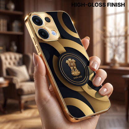 Oppo Reno 13 5G Royal Emblem Gold Electroplated Glass Phone Back Case