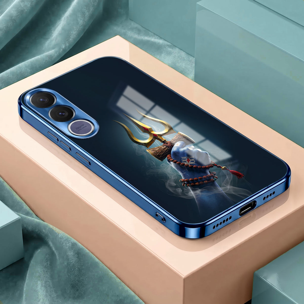 Vivo V70 FE 5G Divine Shiva Trisul Blue Electroplated Glass Phone Back Case