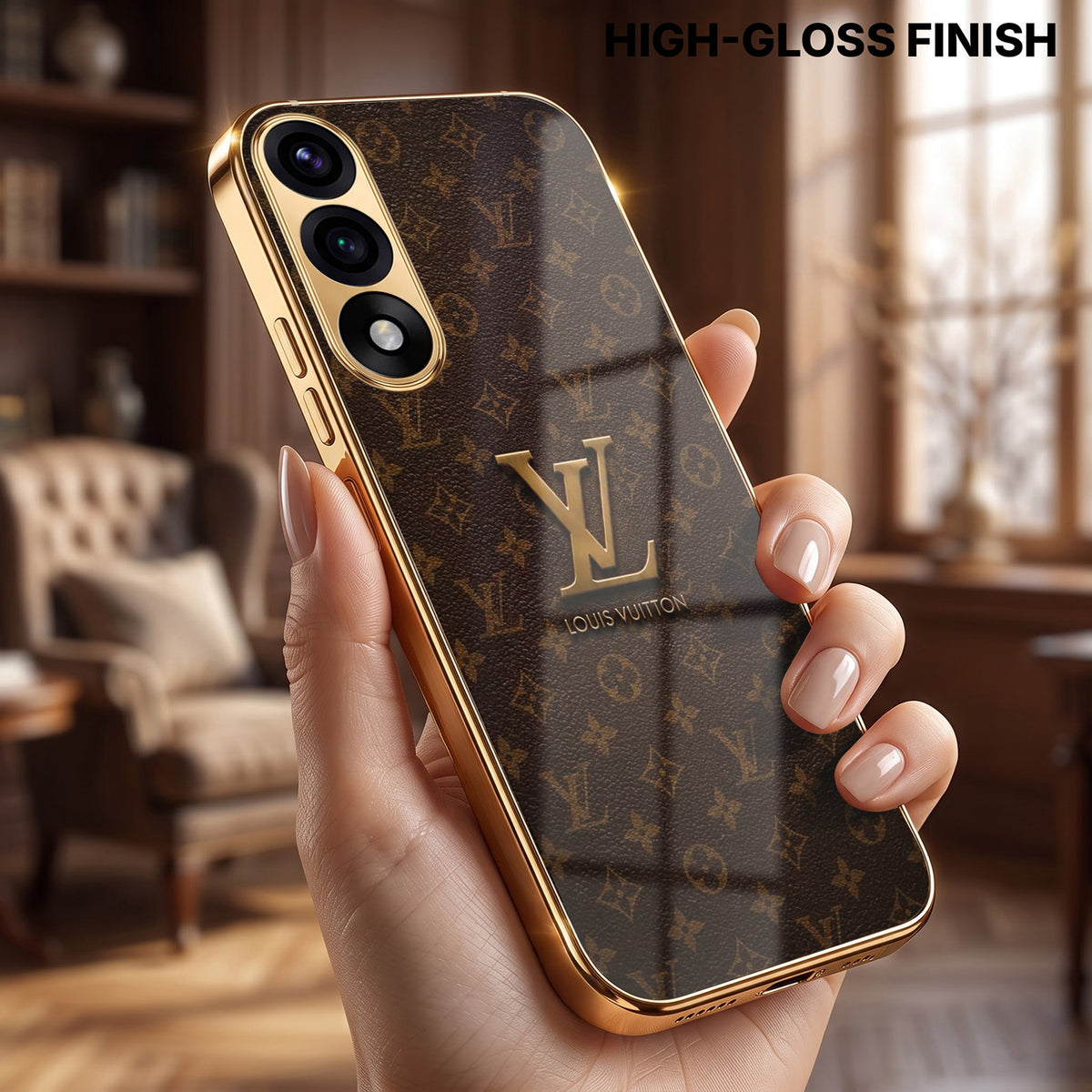 Oneplus Nord 5 5G LV Brown Monogram Gold Electroplated Glass Phone Back Case