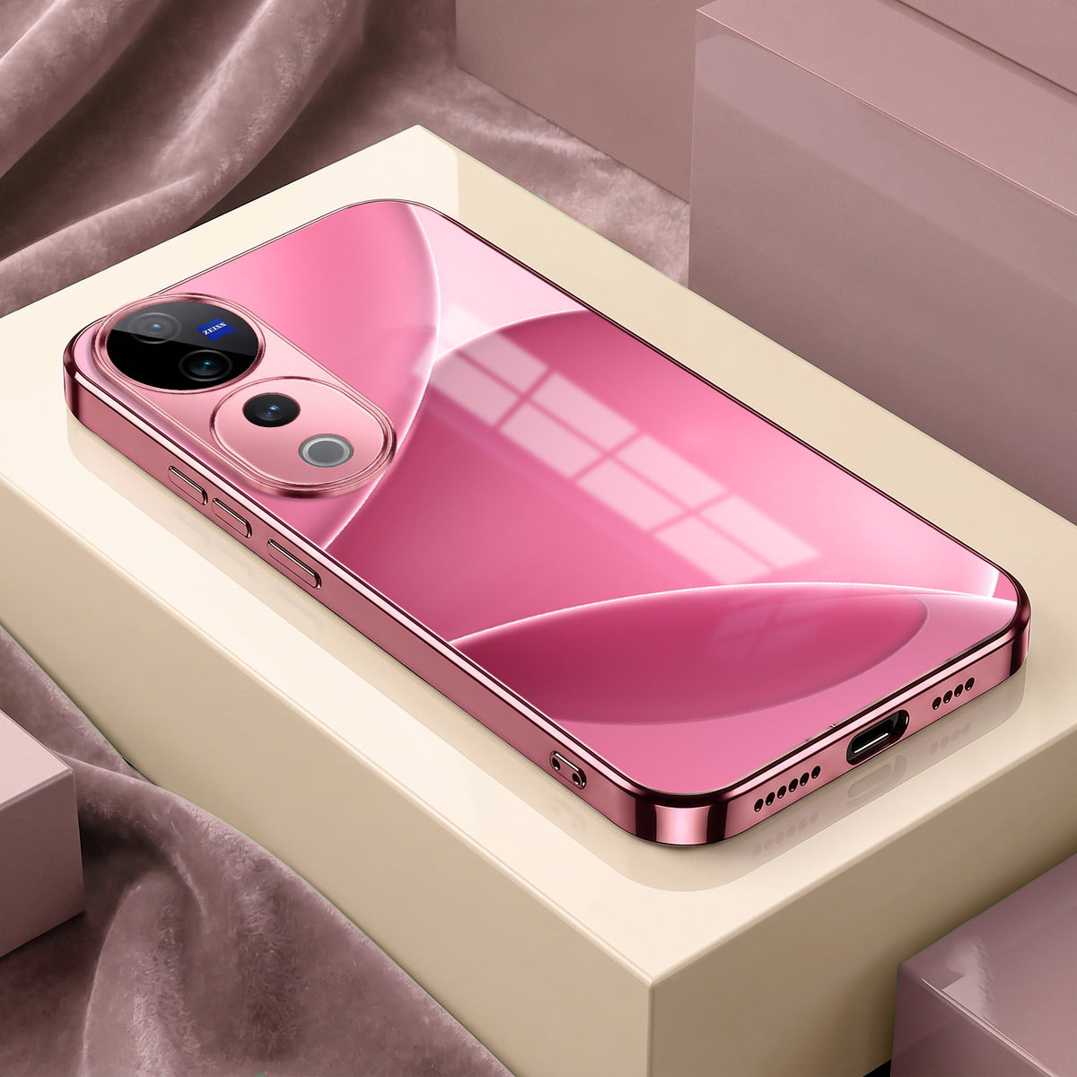 Vivo V40 Pro 5G Luxury Glossy Wave Pink Electroplated Glass Phone Back Case