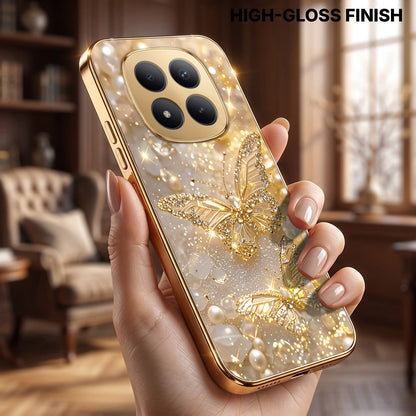 Redmi Note 15 Pro+ 5G Golden Butterfly Gold Electroplated Glass Phone Back Case