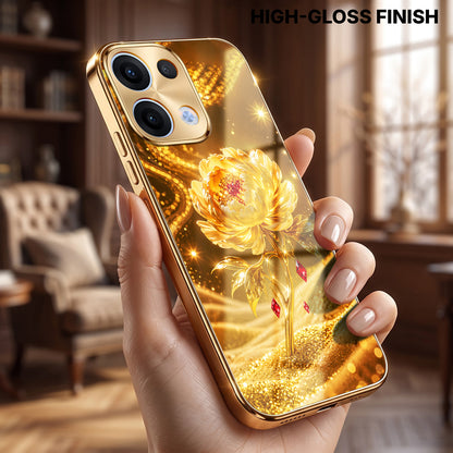 Oppo Reno 13 5G Golden Rose Elegance Gold Electroplated Glass Phone Back Case