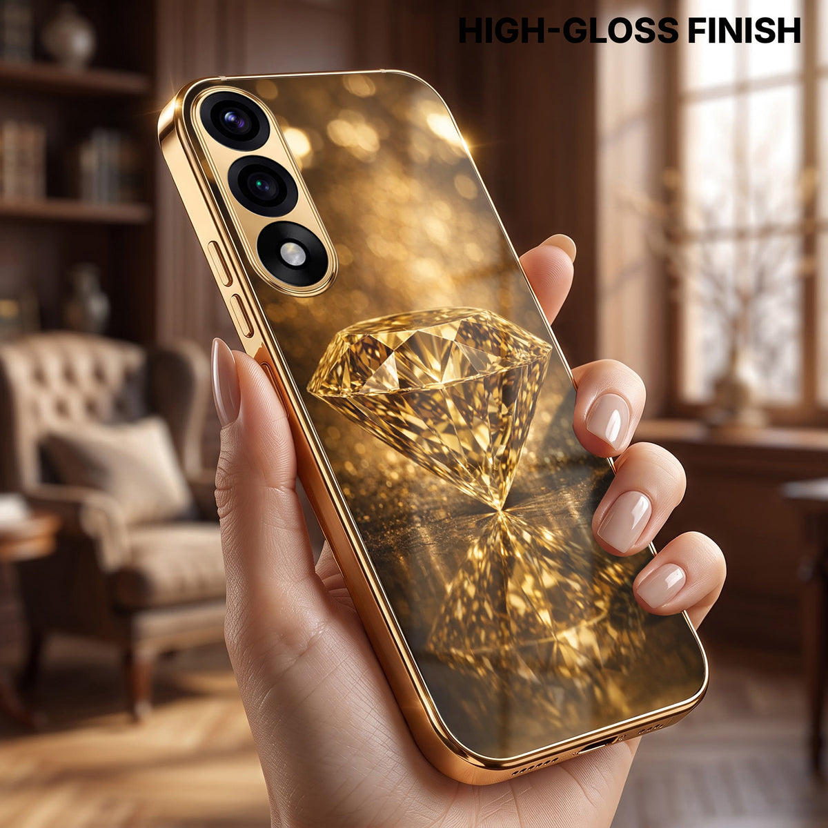 Oneplus Nord 5 5G Golden Diamond Gold Electroplated Glass Phone Back Case