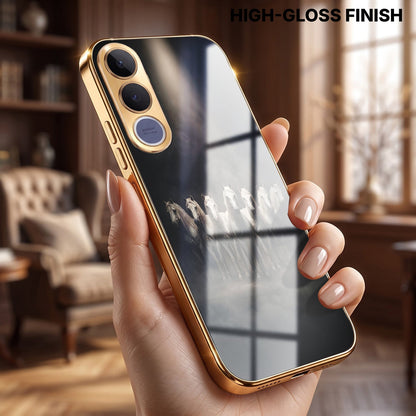 Vivo V70 FE 5G Running Horses Gold Electroplated Glass Phone Back Case