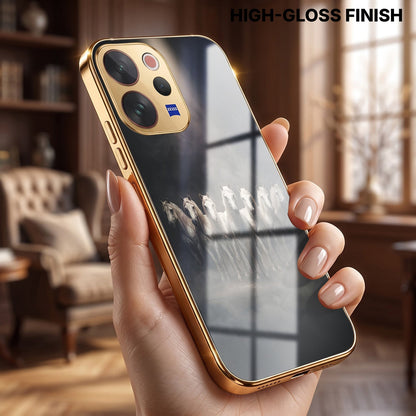 Vivo V70 5G Running Horses Gold Electroplated Glass Phone Back Case