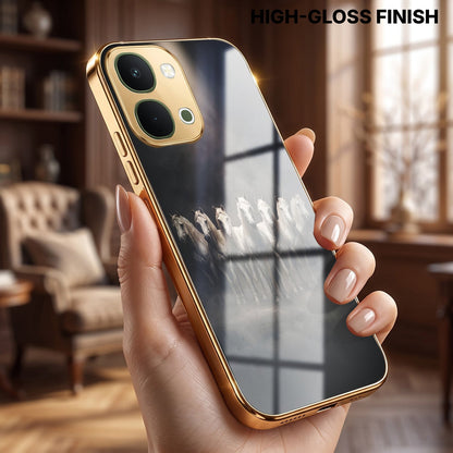 Vivo T5x 5G Running Horses Gold Electroplated Glass Phone Back Case