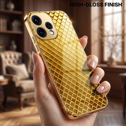 Oppo Reno 15 5G Golden Criss Cross Gold Electroplated Glass Phone Back Case