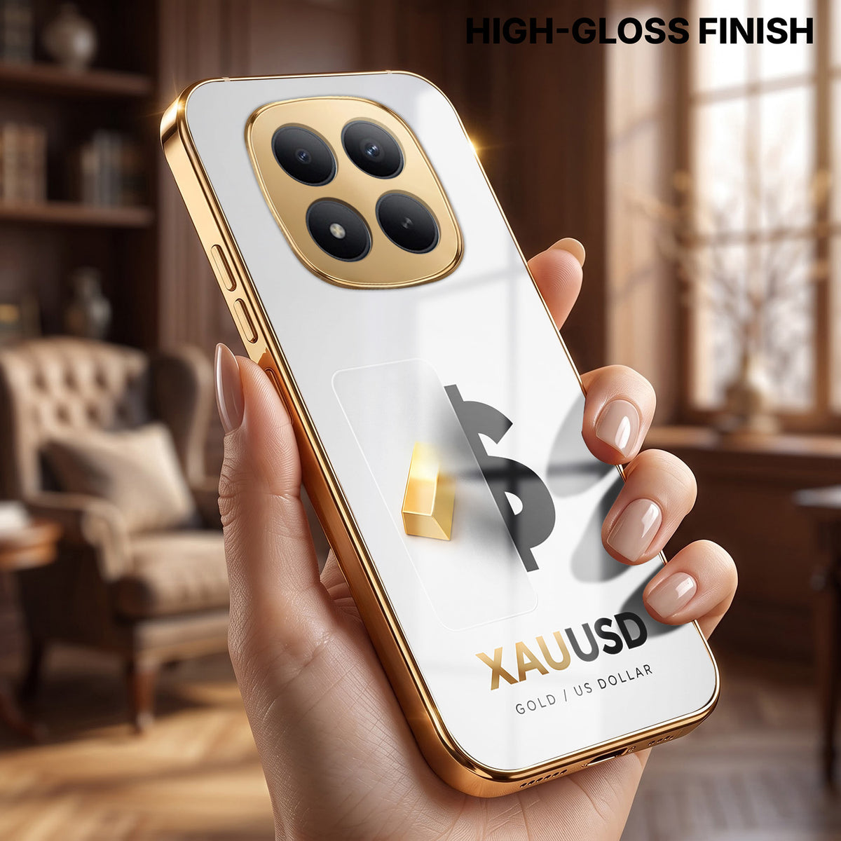 Redmi Note 15 Pro Plus 5G Luxury XAU/USD Gold Electroplated Glass Phone Back Case