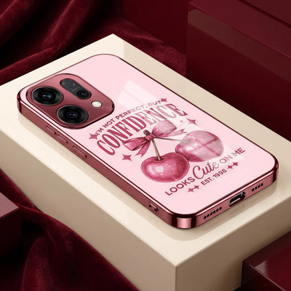 Oppo Reno 14 5G Luxury Cherry Bow Pink Electroplated Glass Phone Back Case