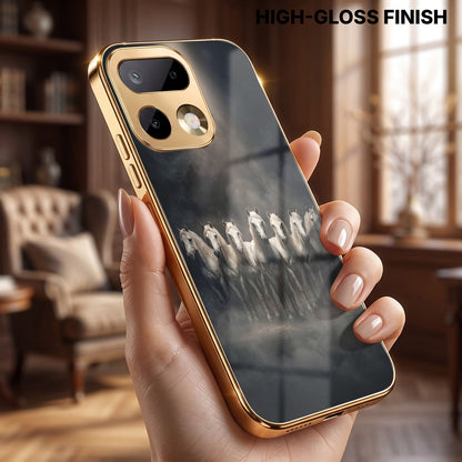 Realme 16 Pro+ 5G Running Horses Gold Electroplated Glass Phone Back Case