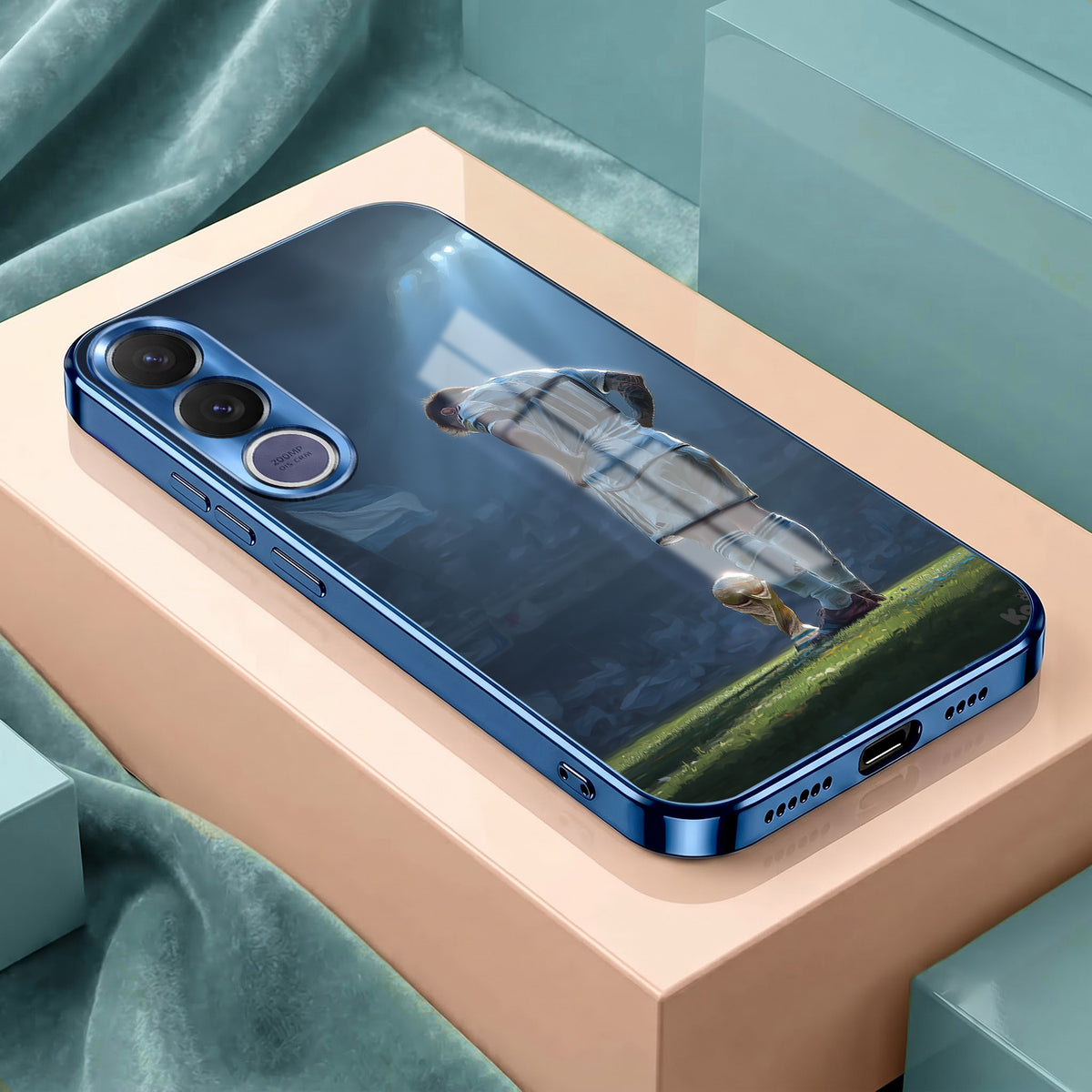 Vivo V70 FE 5G Football Champion Blue Electroplated Glass Phone Back Case