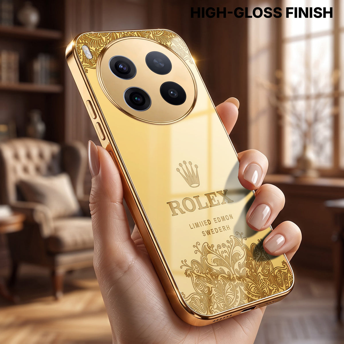 Vivo X300 Pro 5G Rolex Crown Gold Electroplated Glass Phone Back Case