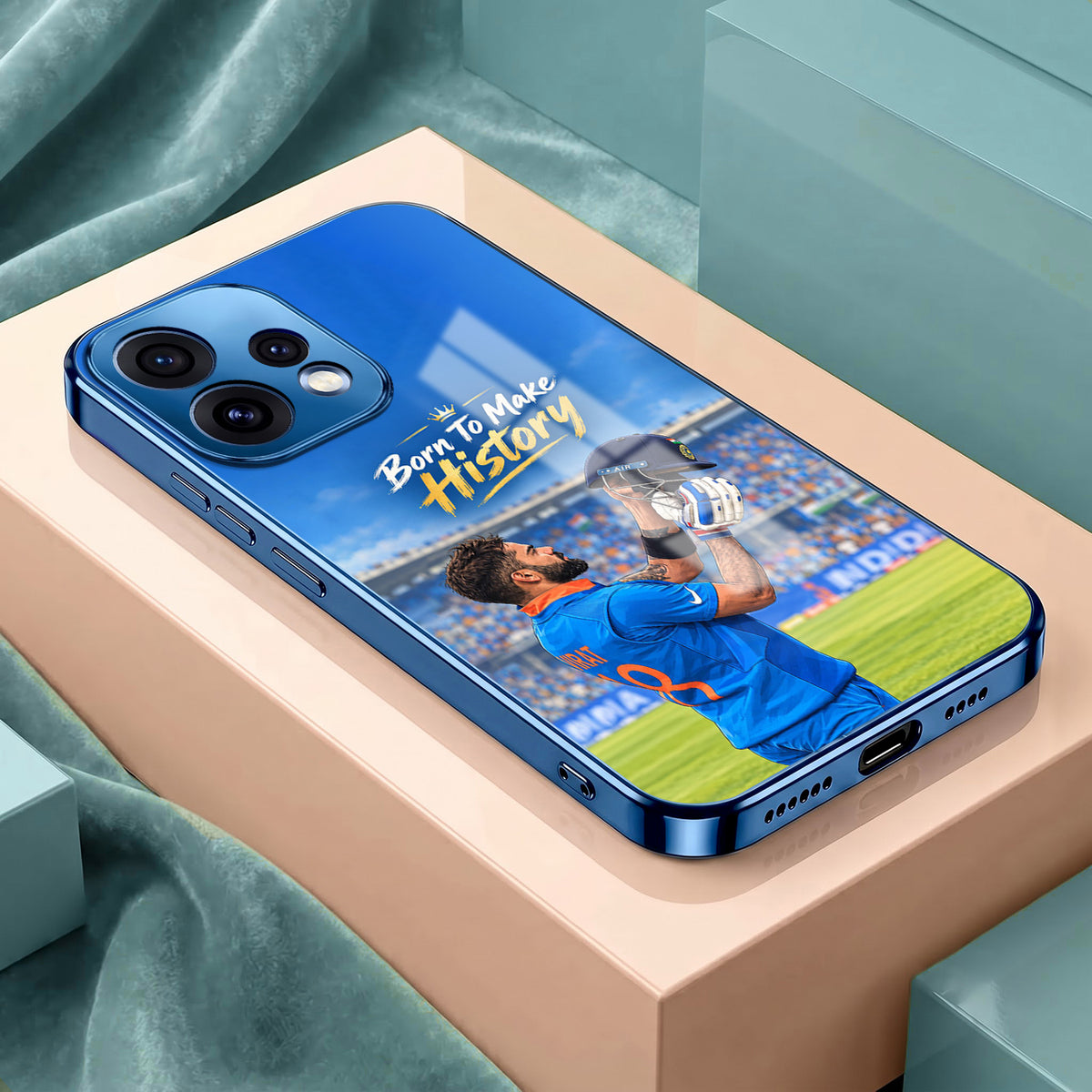 Oppo Reno 15 5G Born TO Make History Blue Electroplated Glass Phone Back Case