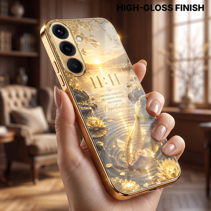 Samsung Galaxy A36 5G 11:11 Manifestation Gold Electroplated Glass Phone Back Case