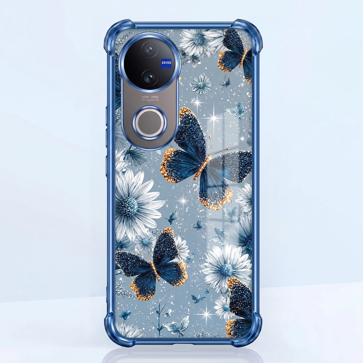 Vivo V50 5G Blue Butterfly Floral Airbags Printed Back Case