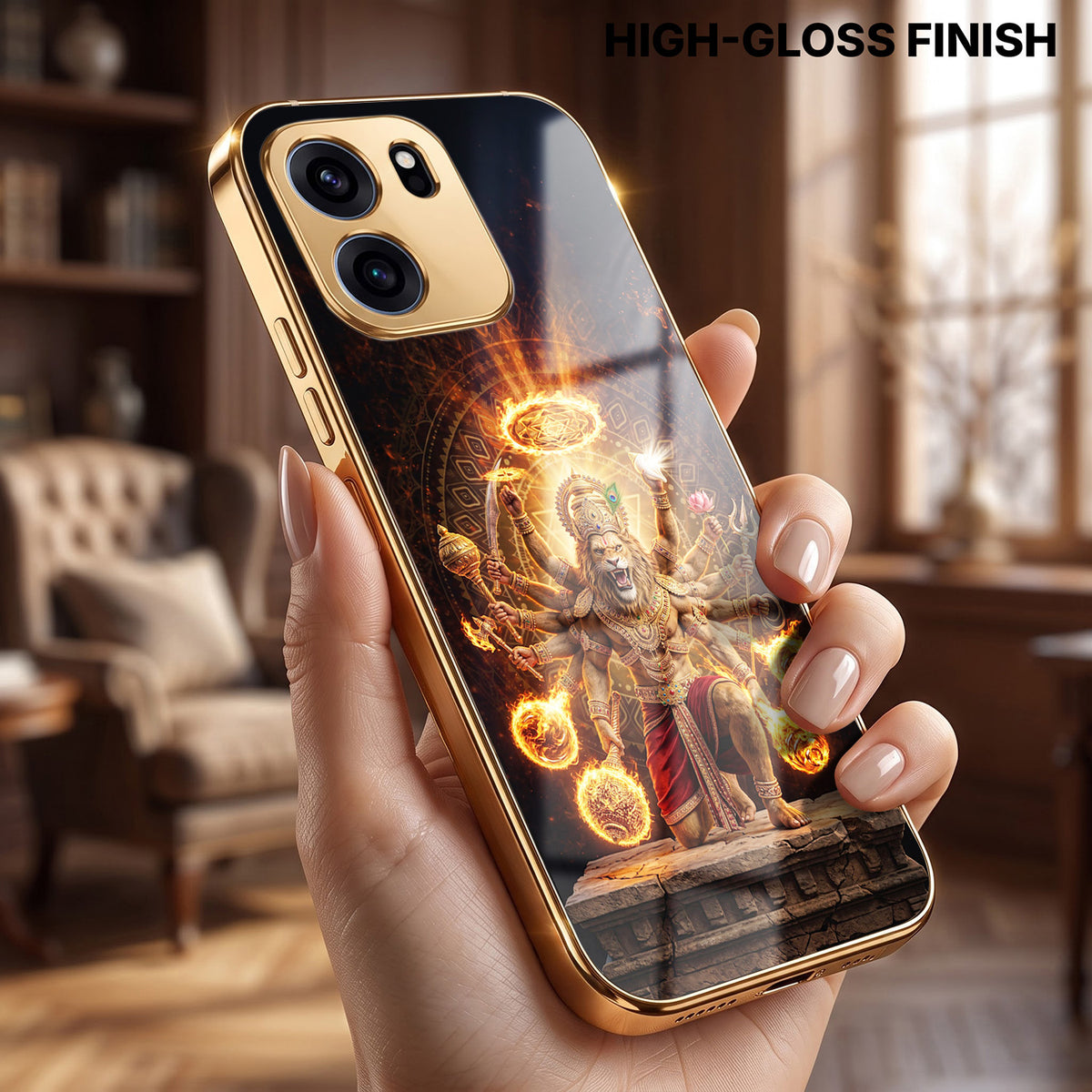 OnePlus Nord CE6 5G Lord Narasimha Gold Electroplated Glass Phone Back Case