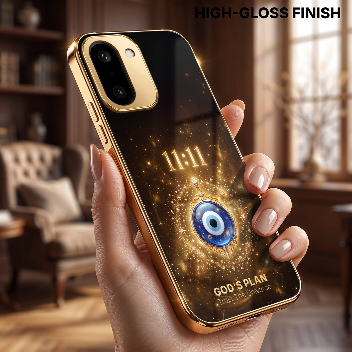 OnePlus 15R 5G God’s Plan Evil Eye Gold Electroplated Glass Phone Back Case