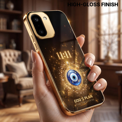 OnePlus 15R 5G God’s Plan Evil Eye Gold Electroplated Glass Phone Back Case