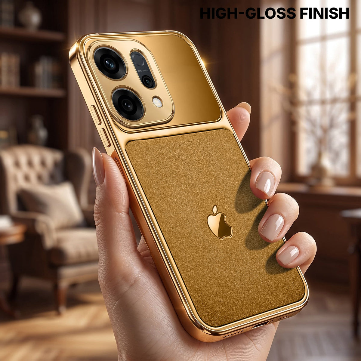 Oppo Reno 14 5G Royal Touch Apple Gold Electroplated Glass Phone Back Case