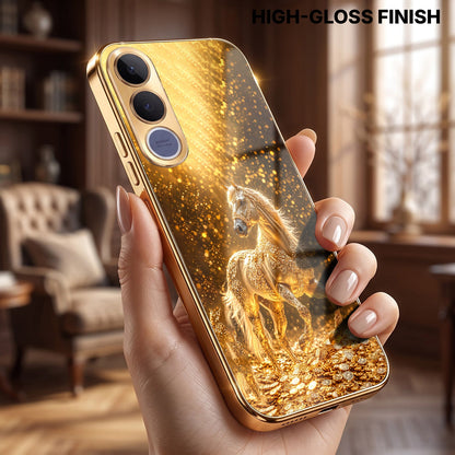 Vivo V70 FE 5G Golden Horse Sparkle Gold Electroplated Glass Phone Back Case