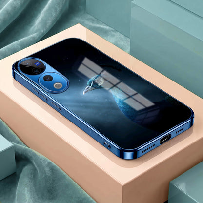Vivo V40 Pro 5G Royal Peacock Blue Electroplated Glass Phone Back Case